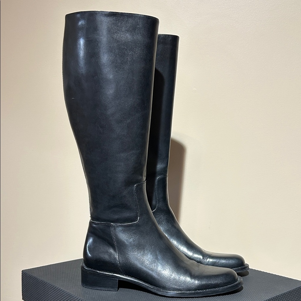 Andre Assous Black Leather Tall Combat Boots
